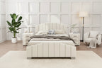 Ensemble de chambre moderne format très grand lit, avec tête de lit rembourrée à plateforme et 2 tables de chevet à 3 tiroirs, aucun sommier tapissier requis