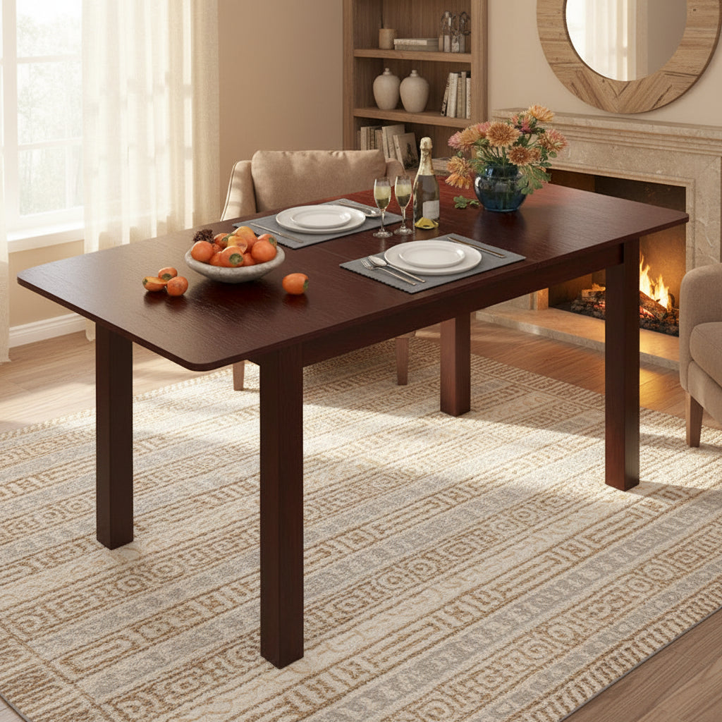 Costway Extendable Dining Table Folding Rubber Wood Table for 4 People - Cherry Color - See Details
