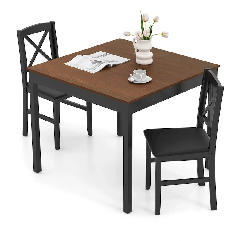 Ensemble de table à manger 3 pièces, table de cuisine carrée en bois avec 2