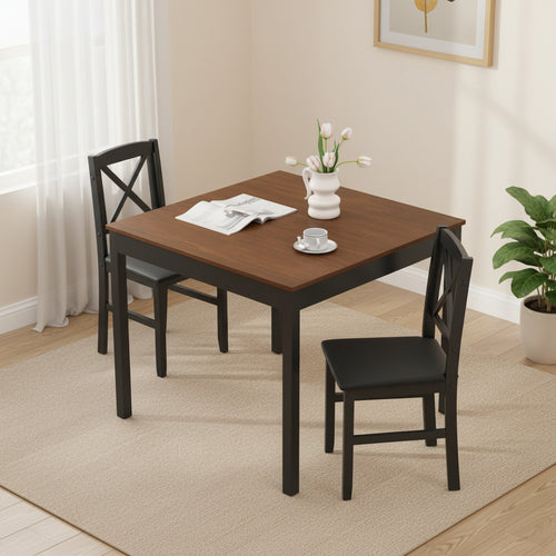 Costway 3 PCS Dining Table Set Wooden Square Kitchen Table with 2