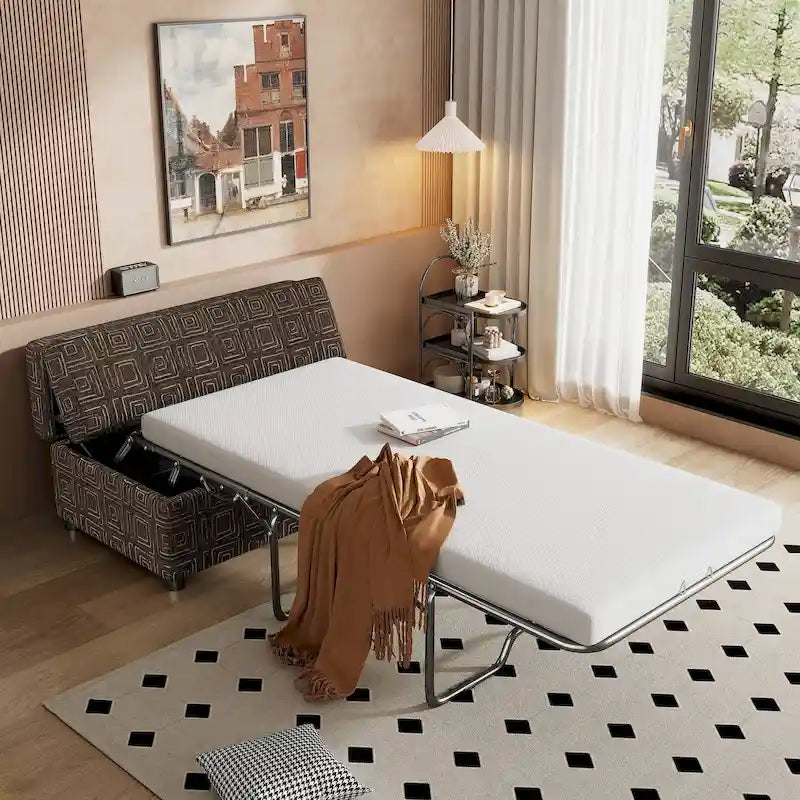Lit d'appoint pliant ottoman double avec matelas, lit d'invité compact convertible pour salon
