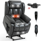Fauteuil inclinable releveur électrique en similicuir à double moteur pour personnes âgées, canapé de massage individuel avec vibration à 8 points et chauffage lombaire