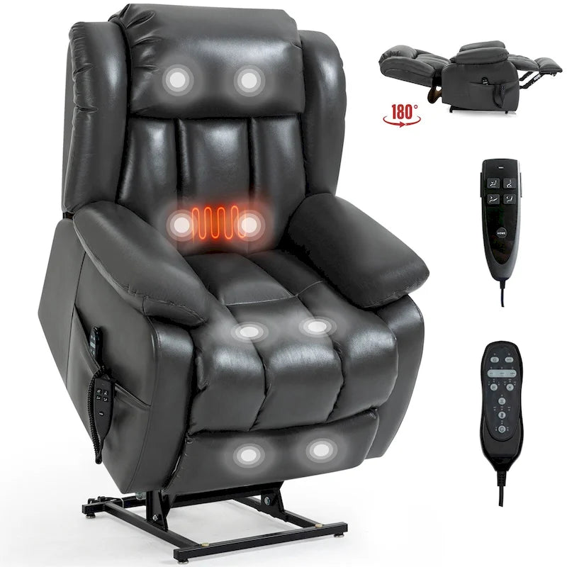 Fauteuil inclinable releveur électrique en similicuir à double moteur pour personnes âgées, canapé de massage individuel avec vibration à 8 points et chauffage lombaire