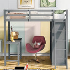 Lit mezzanine avec armoire, bureau et étagères