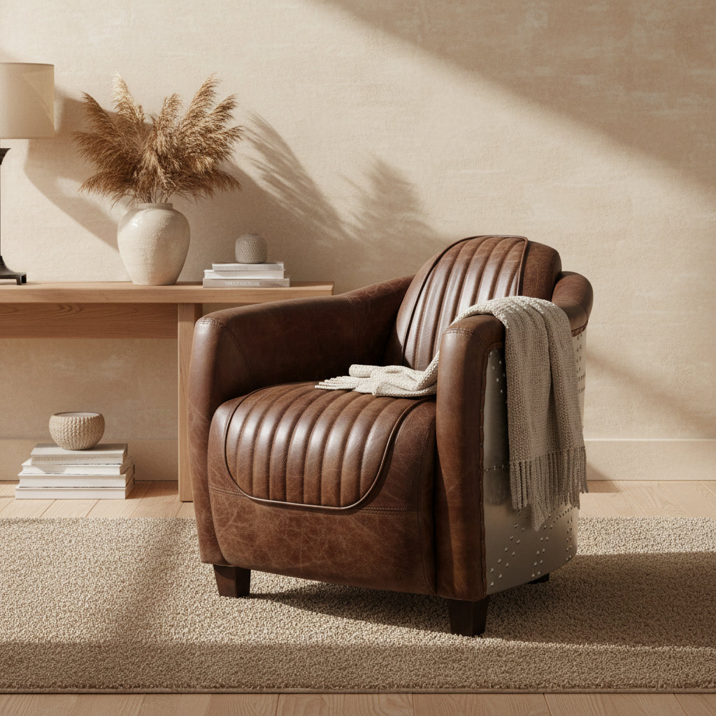 Acme Furniture Brancaster Top Grain Leather Retro Brown Arm Chair