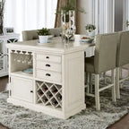 Ensemble d'îlot de cuisine 3 pièces multi-rangements en bois antique blanc Tia par