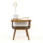 Table d'appoint rectangulaire en bois massif Adelina, style moderne du milieu du siècle, couleur marron