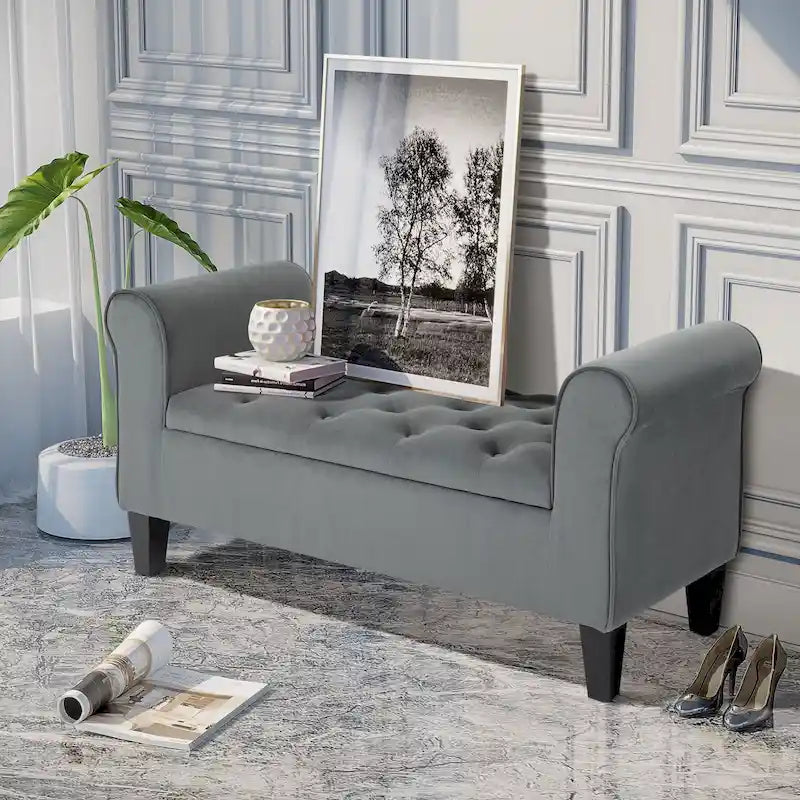 Banc de rangement capitonné, banc de lit rembourré avec accoudoirs arrondis pour chambre à coucher, salon ou couloir