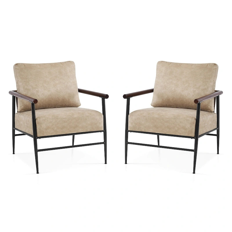 Ensemble de 2 chaises d'appoint modernes, fauteuil avec coussin rembourré, chaises longues en tissu Leathaire pour salon 4748