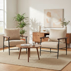 MCombo Set of 2 Modern Accent Chairs, Armchair with Upholstered Cushion, Leathaire Fabric Lounge Chairs for Living Room 4748