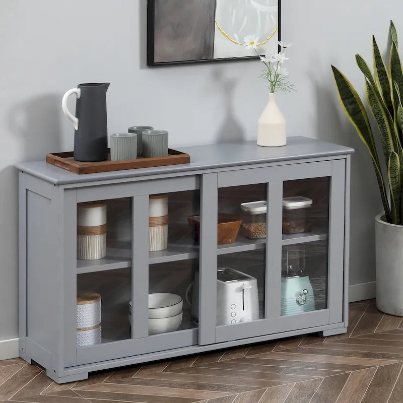 Buffet de cuisine moderne, Armoire de rangement empilable, Console avec portes coulissantes en verre, Desserte de cuisine