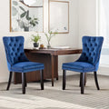 Lot de 2 chaises de salle à manger en velours, chaises d'appoint capitonnées sans accoudoirs en bois massif avec garniture cloutée et anneau de traction arrière