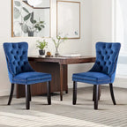 Lot de 2 chaises de salle à manger en velours, chaises d'appoint capitonnées sans accoudoirs en bois massif avec garniture cloutée et anneau de traction arrière