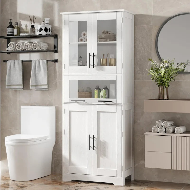 Meuble de salle de bain, Armoire de rangement haute de cuisine avec portes et étagère réglable