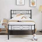Cadre de lit plateforme en métal avec tête de lit et pied de lit, rangement sous le lit, sommier tapissier sans besoin de matelas à ressorts