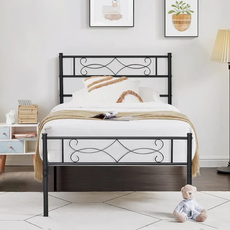Cadre de lit plateforme en métal avec tête de lit et pied de lit, rangement sous le lit, sommier tapissier sans besoin de matelas à ressorts