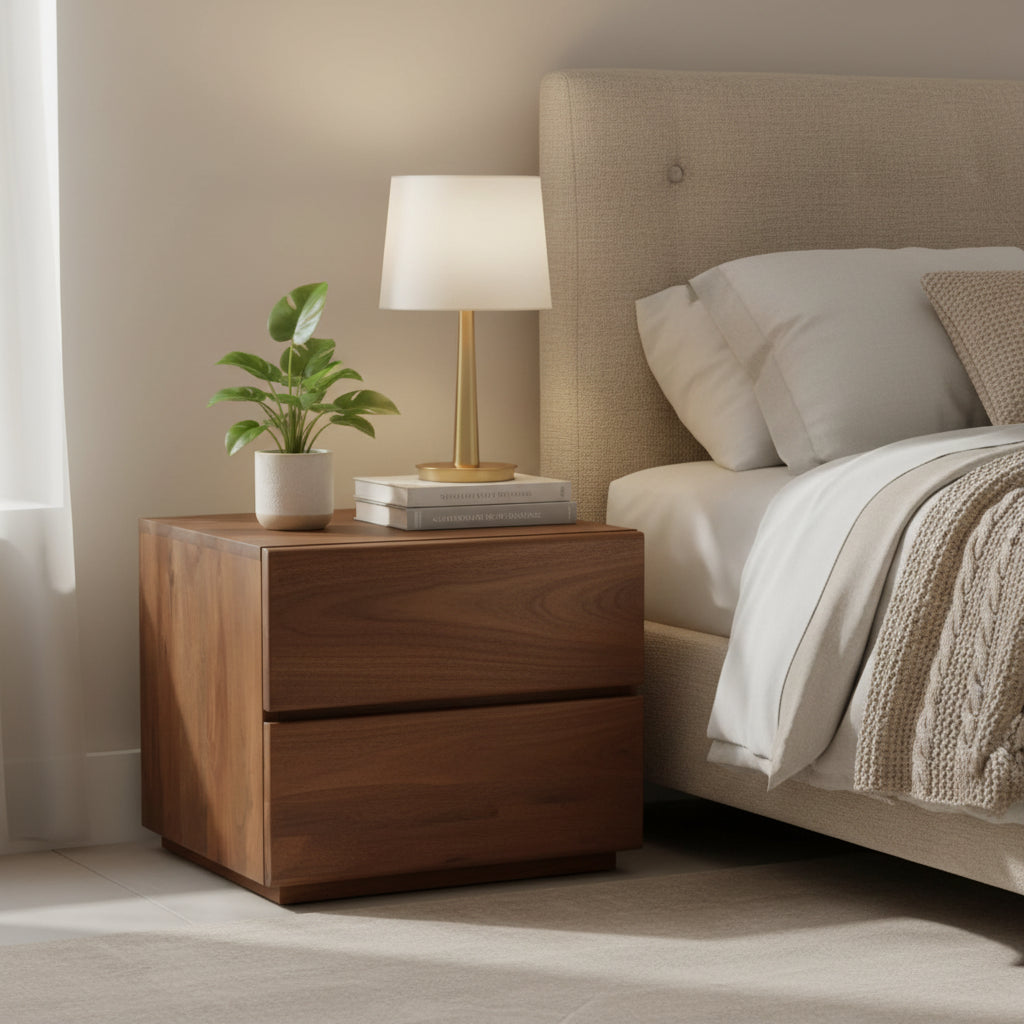 Aurelle Home Wassai Live-Edge Acacia Wood 2-Drawer Nightstand