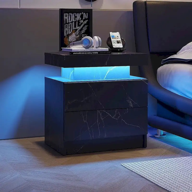 19.3 Table de chevet moderne à 2 tiroirs avec lumières LED réglables