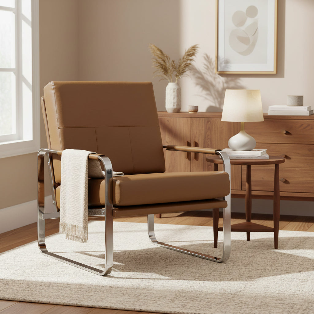 Studio Designs Home Allure Metal and Blended Leather Modern Accent Arm Chair