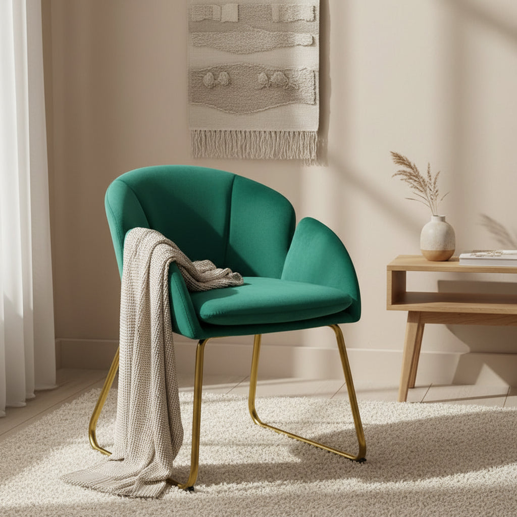 Yaheetech Flower Shape Velvet Armchair Accent Chair with Golden Metal Legs