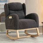 Fauteuil à bascule en tissu Teddy avec pieds en bois pour le salon