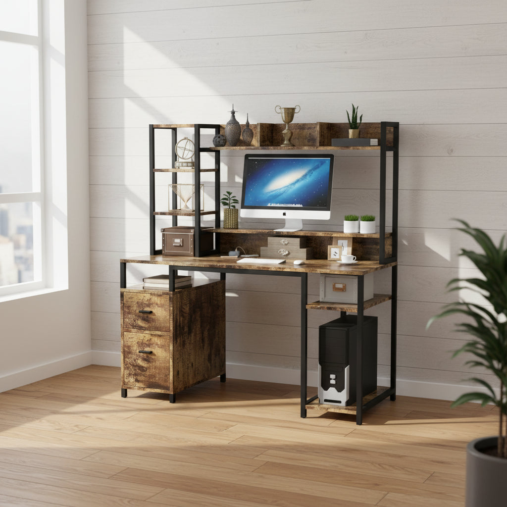 PAKASEPT 55 Computer Desk with Hutch and Storage Shelf