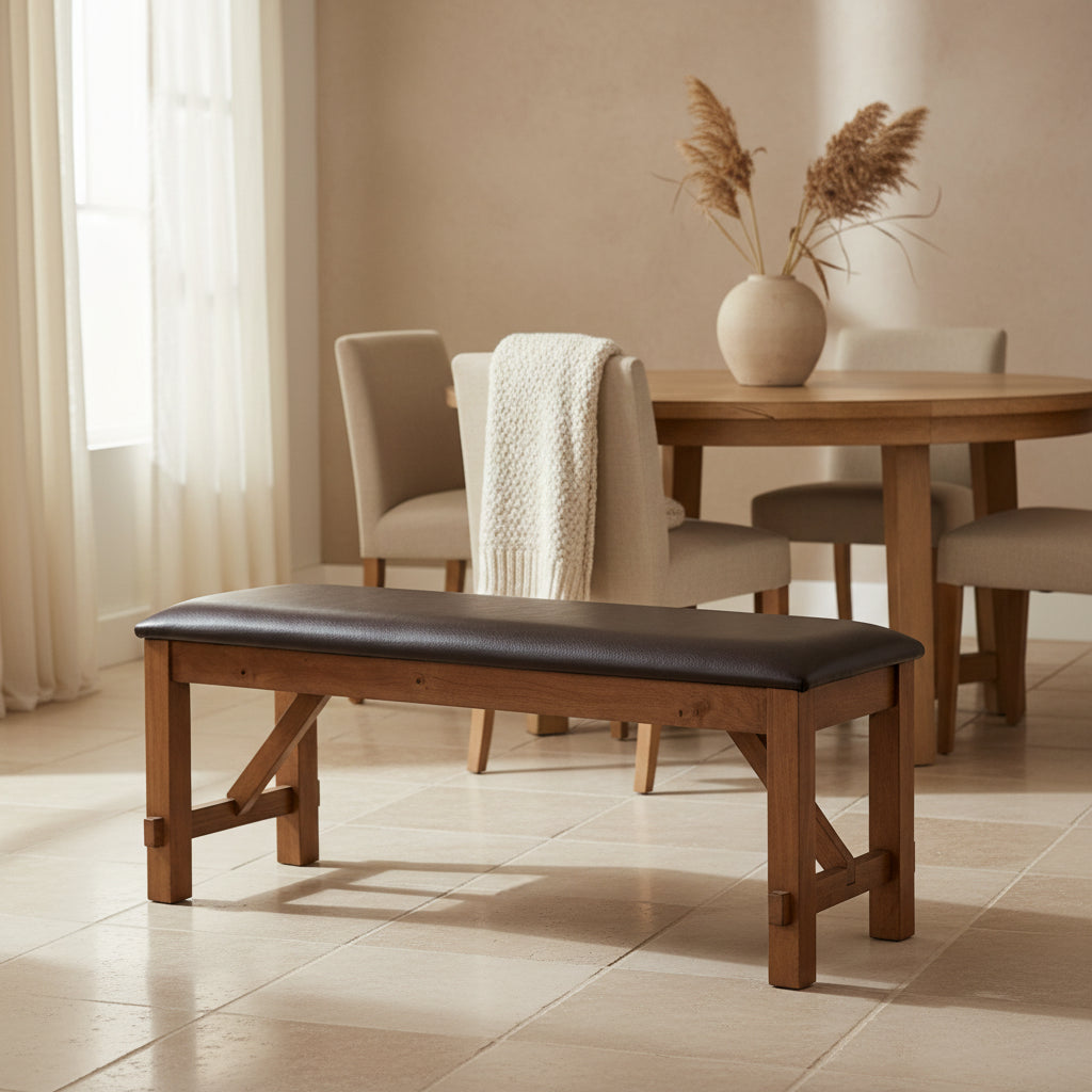 Transitional Style Wood and Fabric Upholstery Bench with Padded Seat, Brown