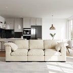 Canapé 3 places profond style ferme moderne 86,61, accoudoirs droits, en tissu lin